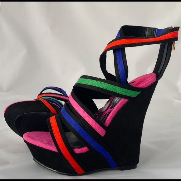 Rainbow - Multi-Colored Strappy Wedge w/ Zip Back and Slip Proof Sole - Picture 3 of 4